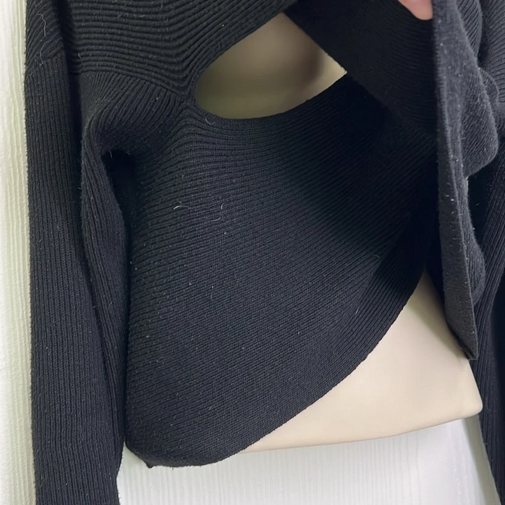 Zara - Black Chunky Knit Twisted Front Lightweight Long Sleeve Sweater Size Sm
